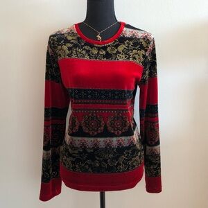 Velvet red and black long sleeve top